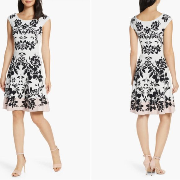 Eliza J Womens Xsmall Jacquard Fit & Flare Sweater Dress - Picture 1 of 14